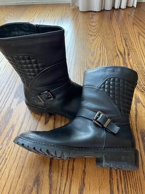 Blondo Black Quilted Leather Mid-Calf Moto Boots